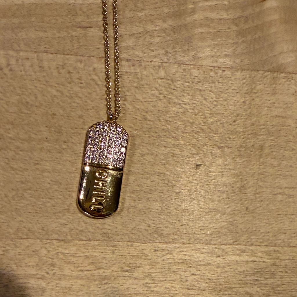 Siizu Gold Chill Pill Pendant Necklace With Pink Crystal Top
